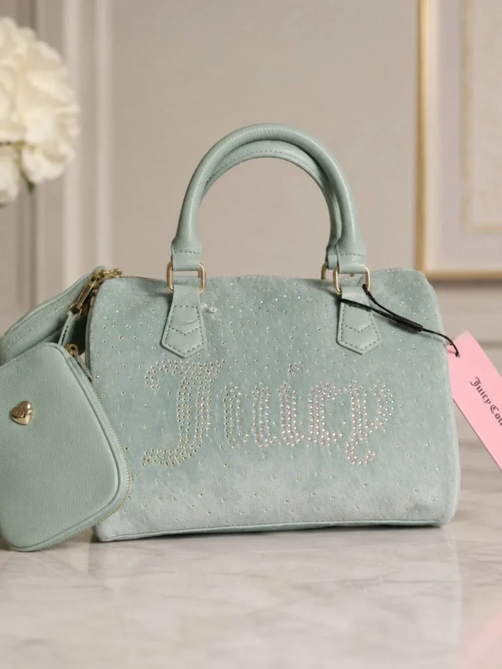 Juicy Couture Let It Shine Cool Blue Rhinestone Satchel Crossbody NWT